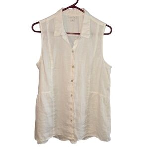 J. Jill Love Linen White Sleeveless Button Down Top